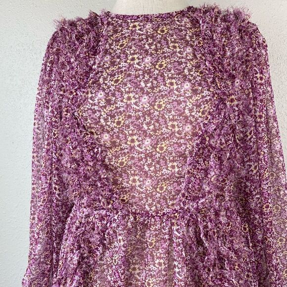 Anthropologie O.P.T Floral Ruffle Long Sleeve Flare Dress Size S EUC - Picture 2 of 8
